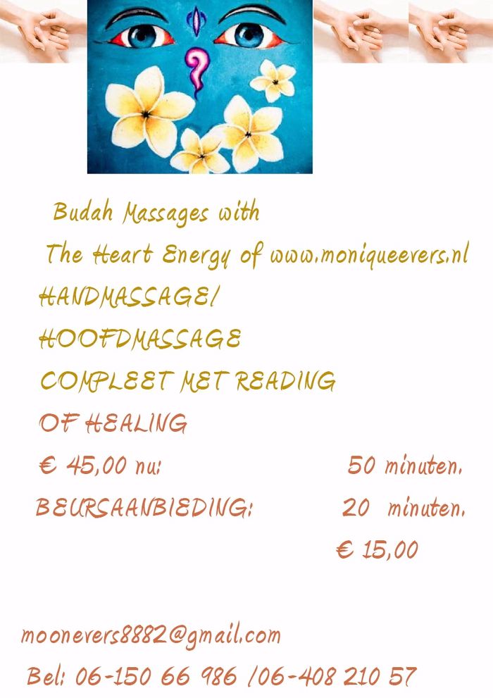 Ontspanningsmassage voor u met Monique Evers 
Healing ook mogelijk prijzen en afspraken 
via app 0640821057 vanaf 75 minuten voor 70 euro totaal relax body and mindfulness. Eigen werkplek in Arnhem

